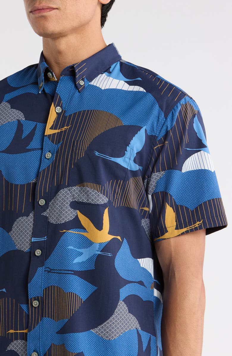 Tori Richard Take Flight Short Sleeve Button-Down Shirt, Alternate, color, Navy