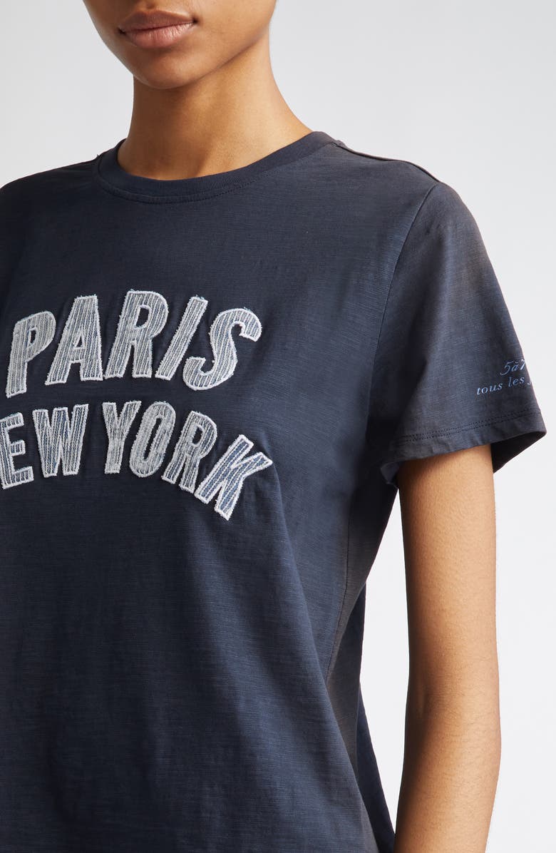 Cinq à Sept Paris New York Denim Appliqué T-Shirt, Alternate, color, Navy