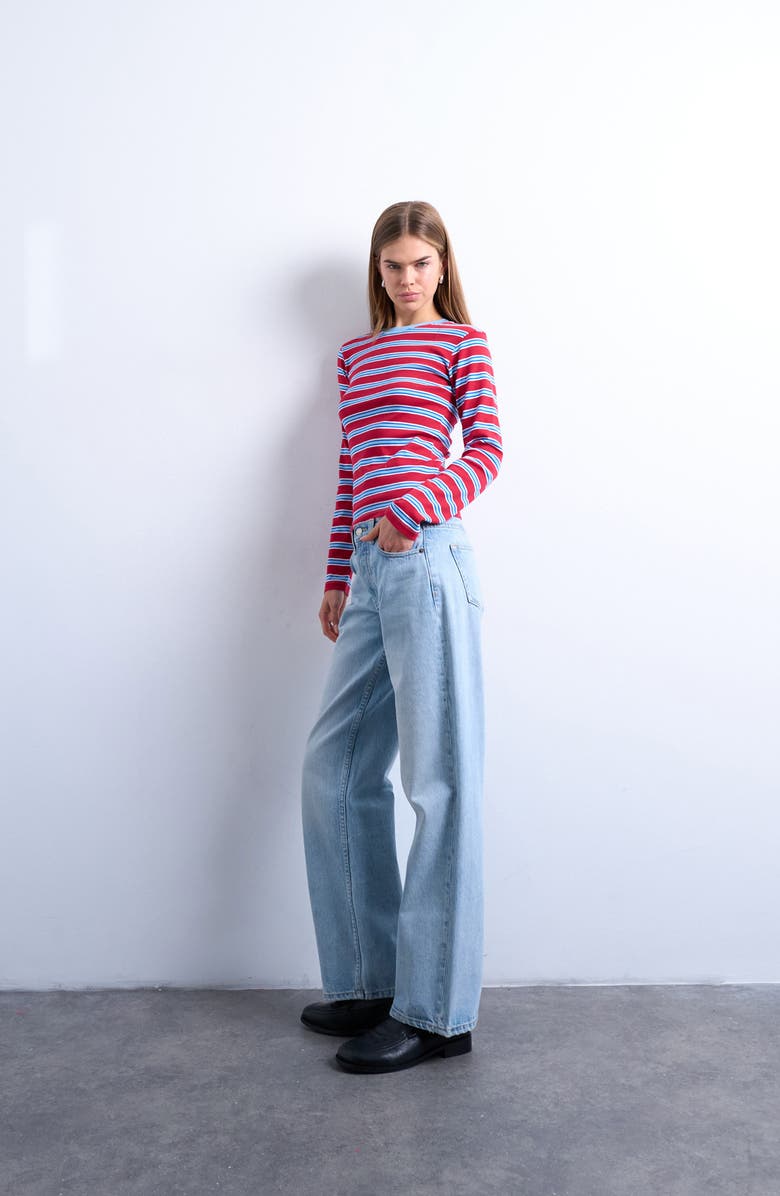 Topshop Everyday Stripe Long Sleeve Cotton T-Shirt, Alternate, color, Red