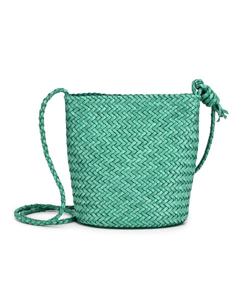 Reed Genuine Leather Woven Barrel Crossbody Bag