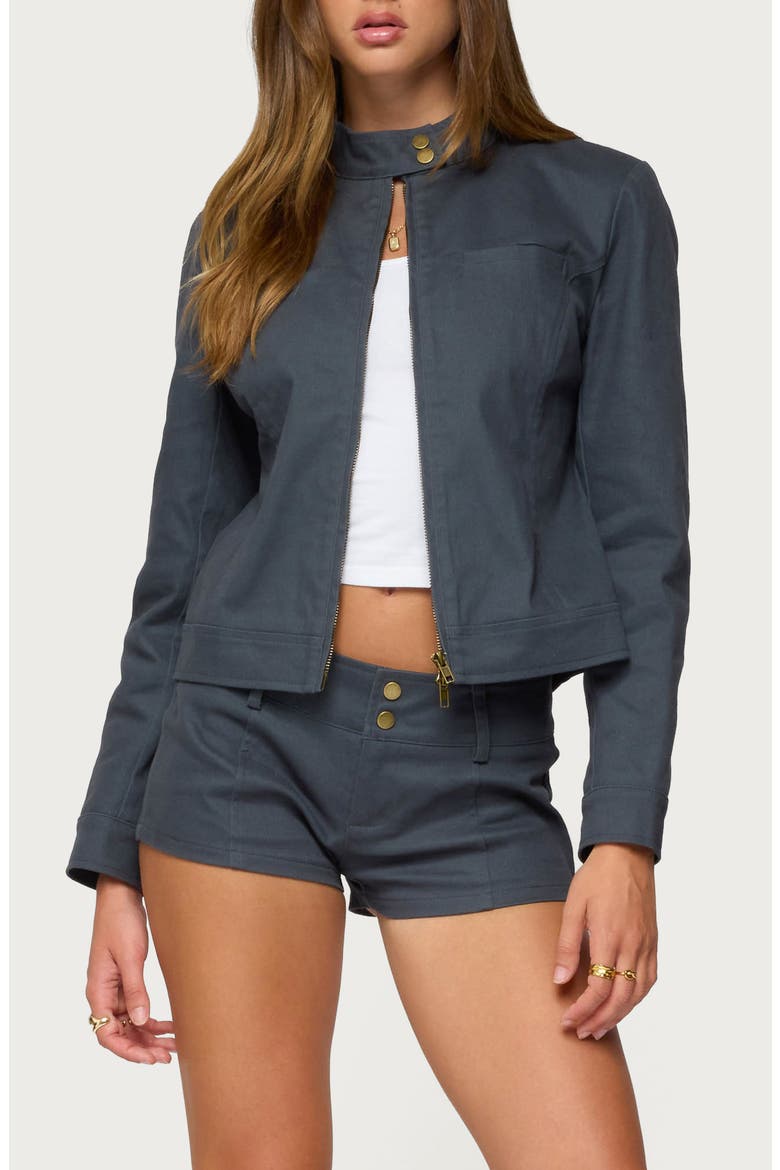 Kayra Woven Moto Jacket, Main, color, DARK-GRAY