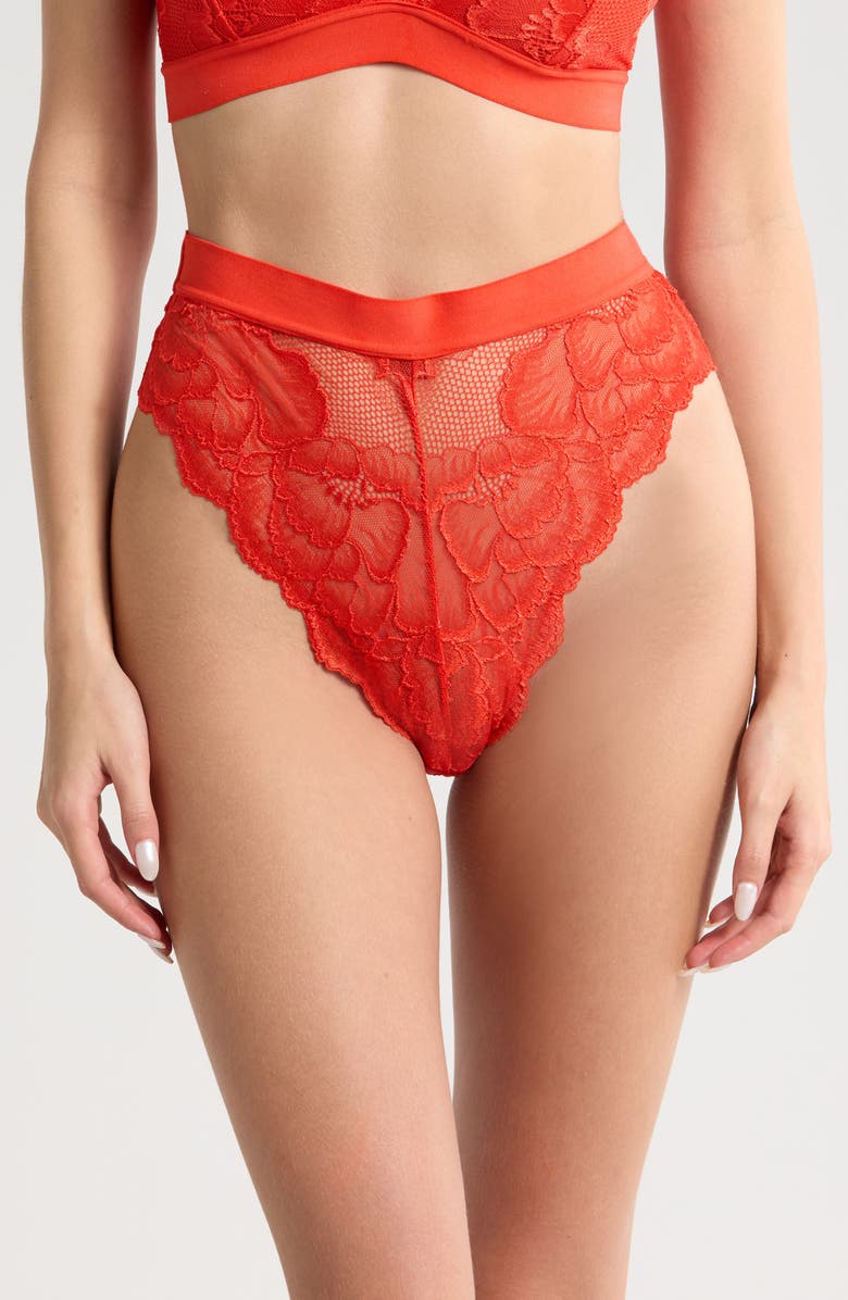 KILO BRAVA Floral Lace Briefs, Main, color, Tigerlily