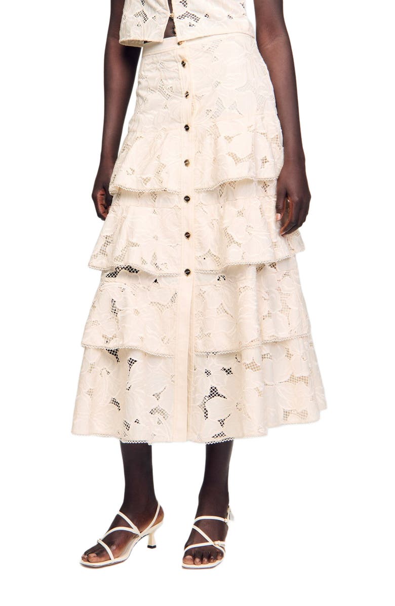 SANDRO Long frilled skirt, Alternate, color,