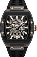 Kenneth Cole New York Skeleton Tonneau Automatic Silicone Strap Watch, 41.5mm x 53.5mm
