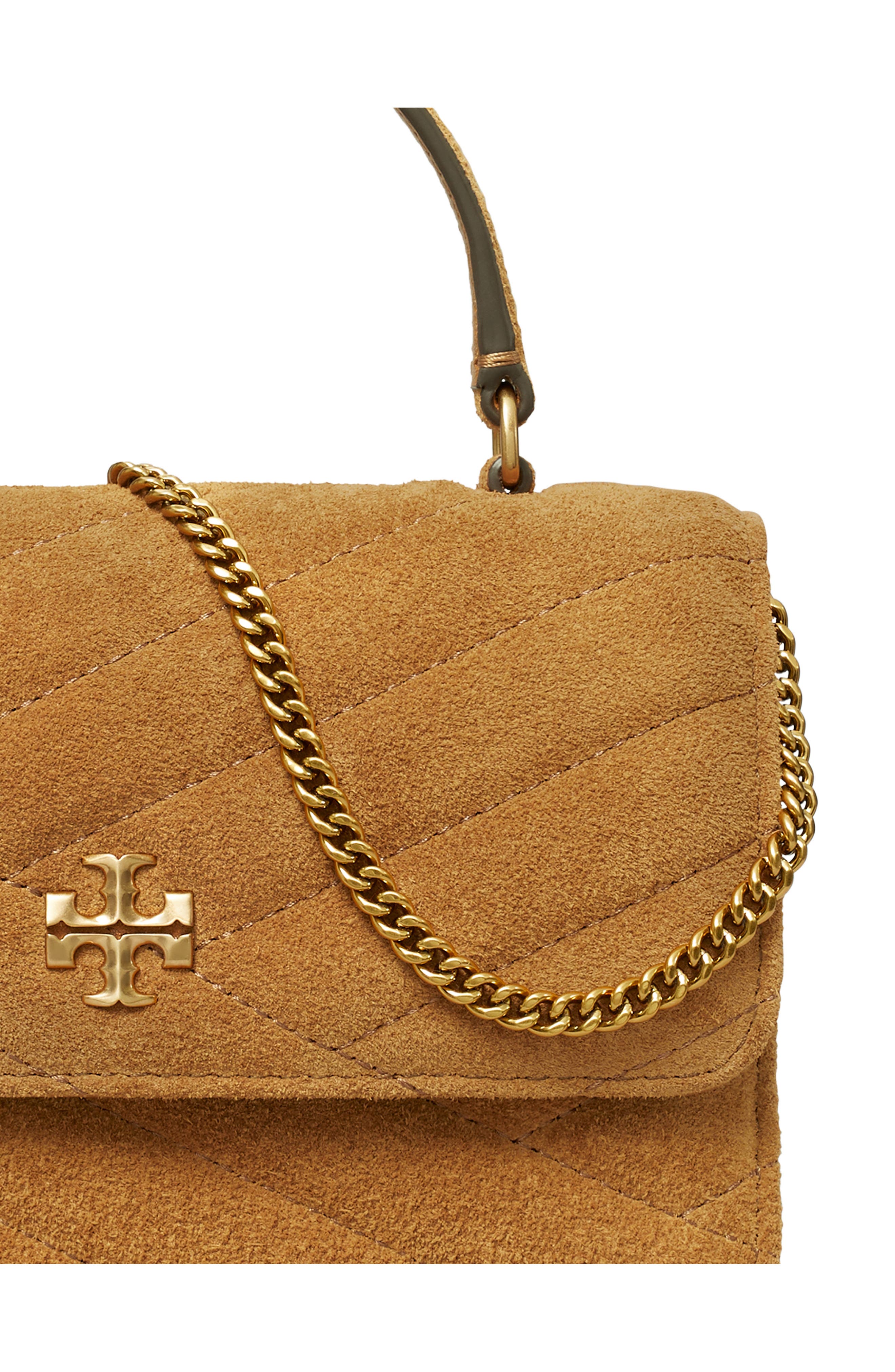 Tory Burch Mini Kira Chevron Quilted Suede Top Handle Bag, Alternate, color, 