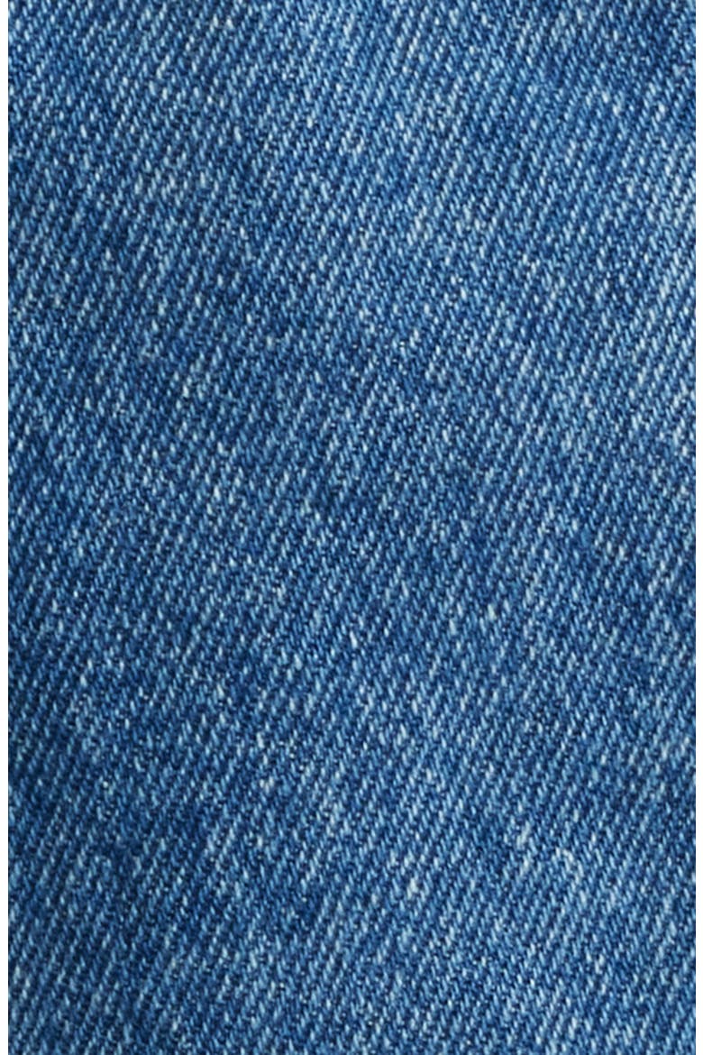 Barrel Sleeve Tie Waist Denim Romper, Alternate, color, MID BLUE