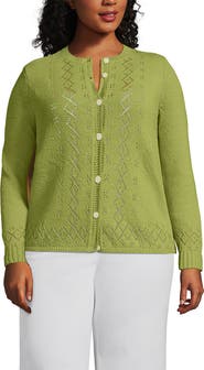 Lands' End Pointelle Crew Neck Cardigan Sweater