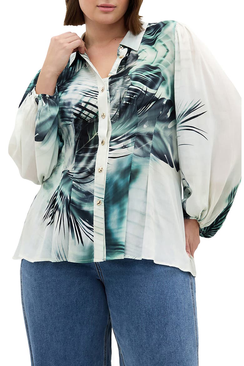 Piper Palm Print Button-Up Shirt, Main, color, SHADOW PALM