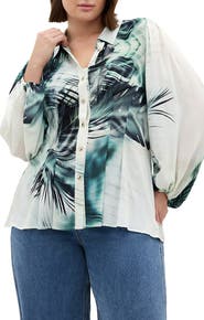 City Chic Piper Palm Print Button-Up Shirt