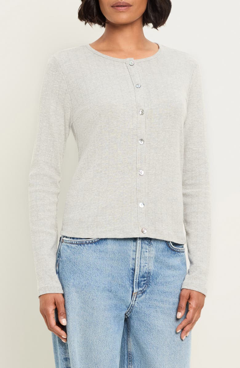 Michael Stars Mackenzie Pointelle Cardigan, Alternate, color, Heather Grey