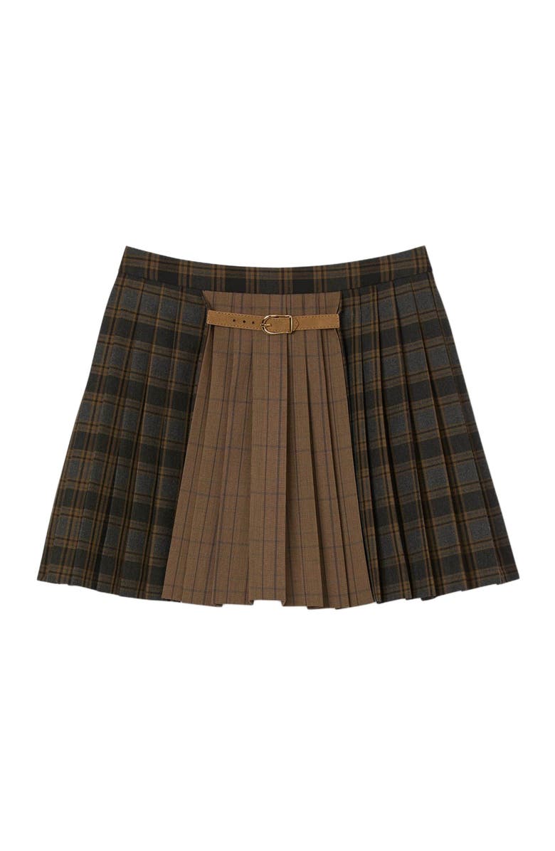 SANDRO Check pattern pleated mini shirt, Alternate, color, Ocher / Blue