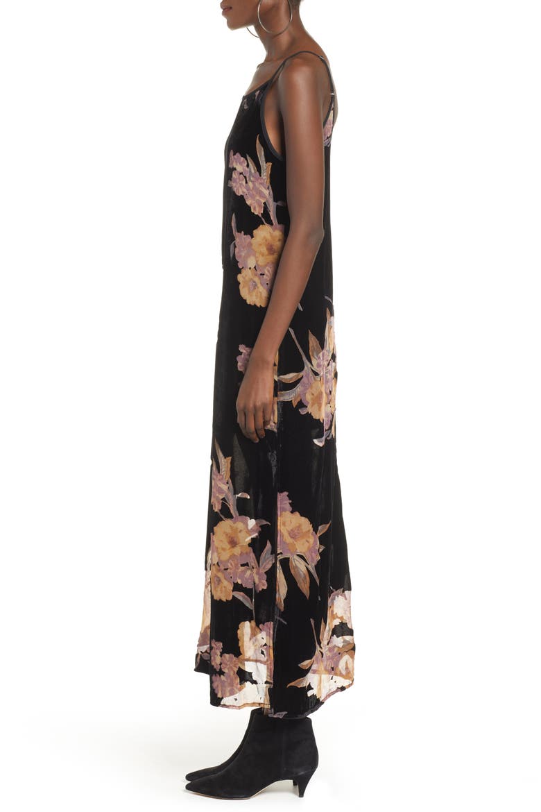 Mallorey Floral Print Velvet Dress, Alternate, color, BLACK/ MAUVE