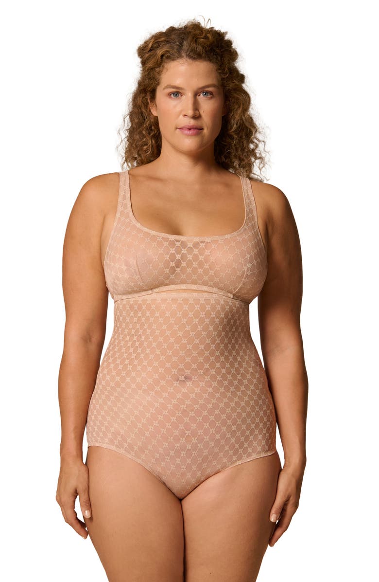 Simone Perele Plume Embroidered High Waist Shaping Briefs, Alternate, color, Peau Rose