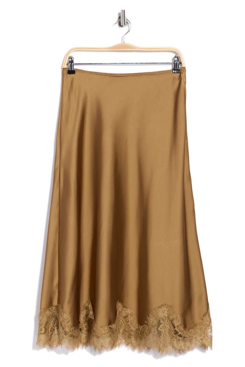 Lace Trim Satin Skirt, Main, color, OLIVE