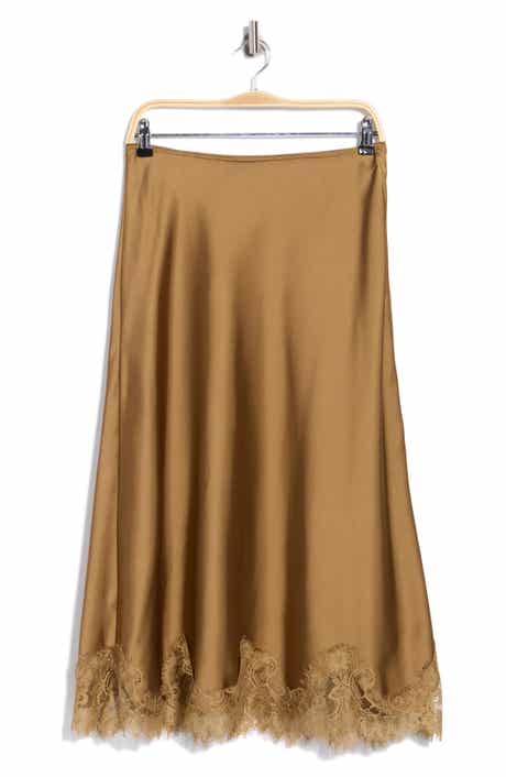 Lace Trim Satin Skirt