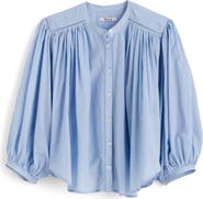 Madewell Shirred Crewneck Button-Up Top