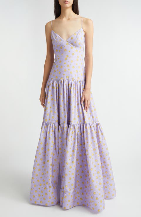 Floral Print Cotton Tiered Gown