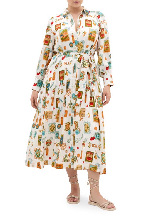 Sao Paulo Amore Print Long Sleeve Shirtdress (Plus)