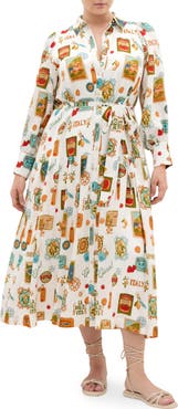 City Chic Sao Paulo Amore Print Long Sleeve Shirtdress