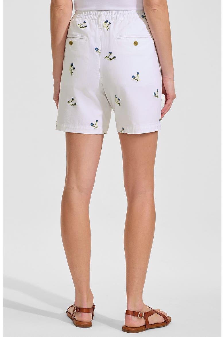 Plus Size Elastic Back Classic 7" Chino Shorts, Alternate, color, White/Blue Floral Embroidery