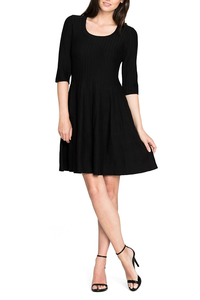 'Twirl' Elbow Sleeve Knit Fit & Flare Dress, Main, color, BLACK ONYX