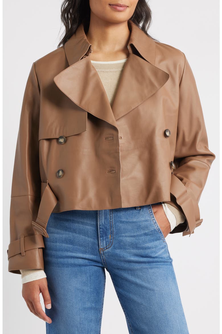 Satela Double Breasted Leather Jacket, Alternate, color, RUST/ COPPER