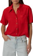 KUT from the Kloth Aida Linen Blend Short Sleeve Button-Up Top