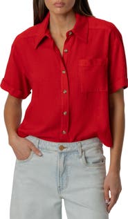 KUT from the Kloth Aida Linen Blend Short Sleeve Button-Up Top
