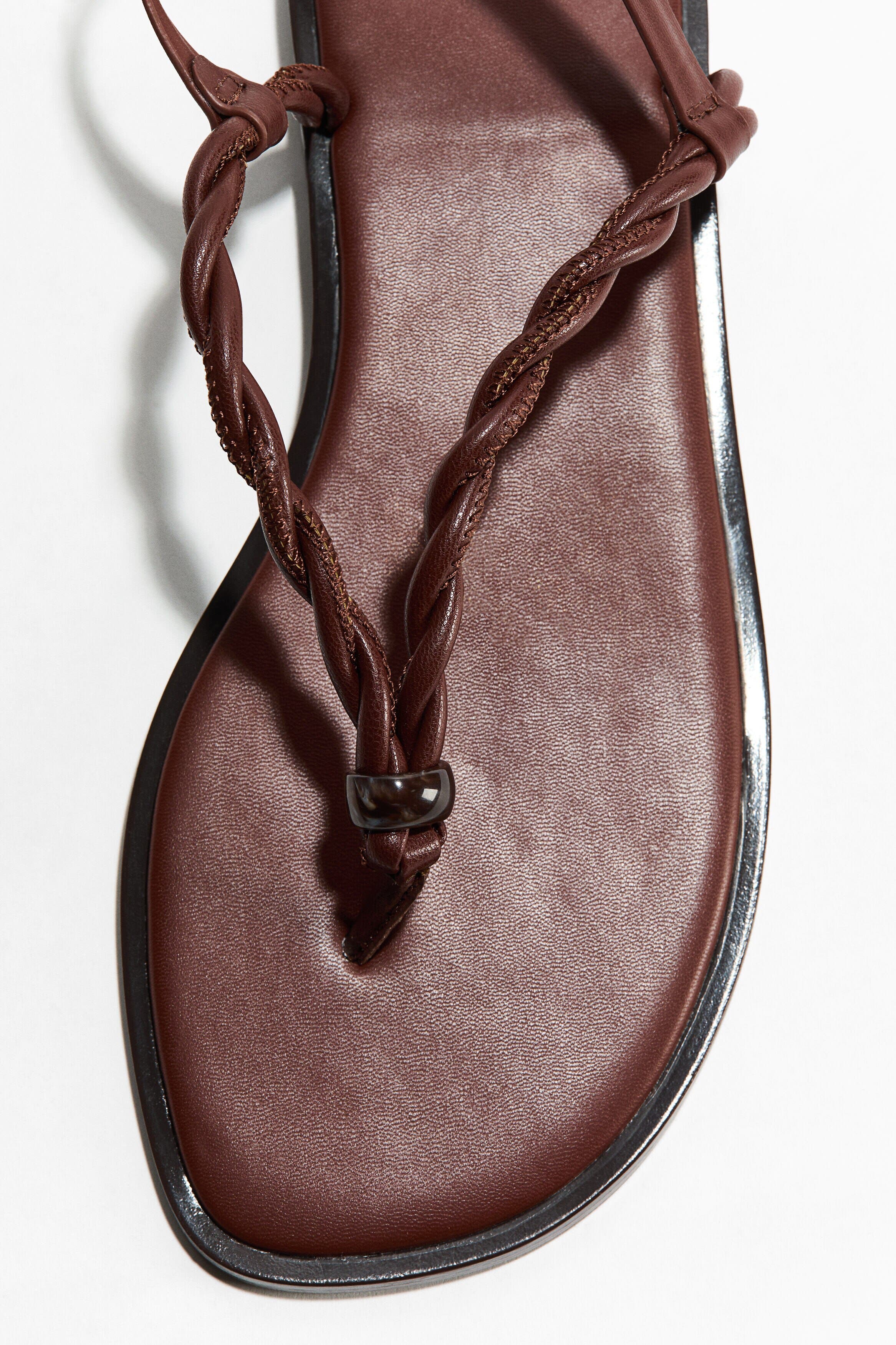 H&M Twist-detail Sandals, Alternate, color, Dark Brown