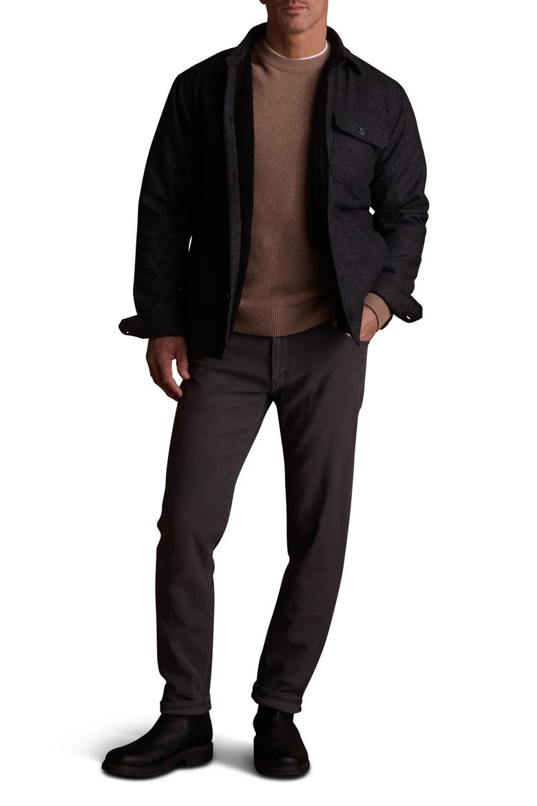 Herringbone Shirt Jacket with High-Pile Fleece Lining, Alternate, color, CHARCOAL HERRINGBONE