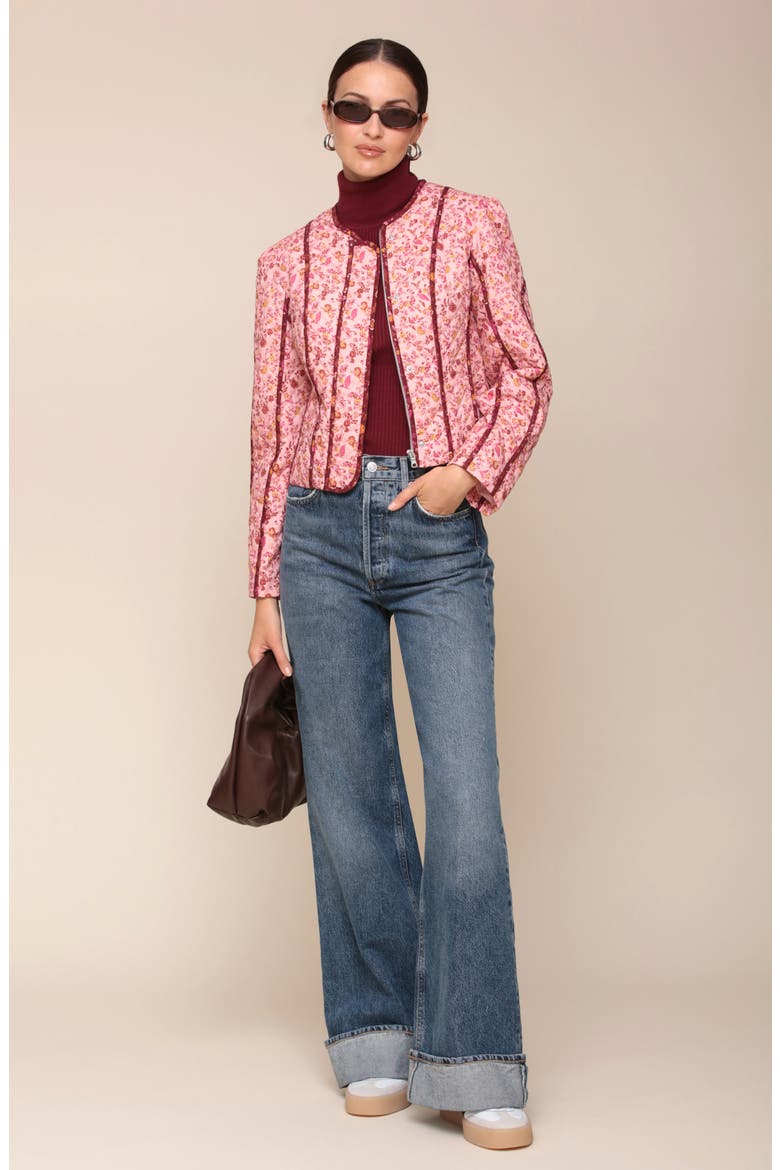 Floral Quilted Crop Jacket, Alternate, color, PINK BURGUNDRY FLORAL