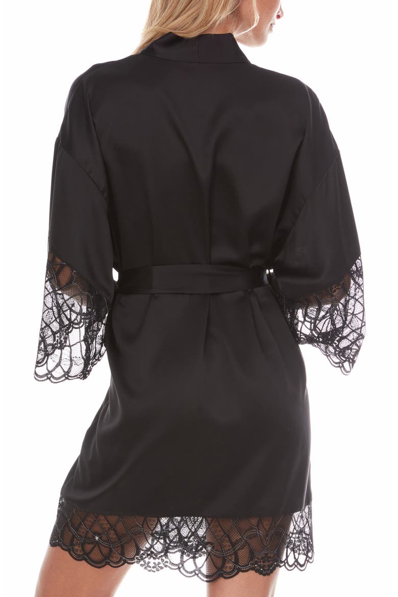 Gabby Lace Trim Satin Chermeuse Wrap, Alternate, color, BLACK