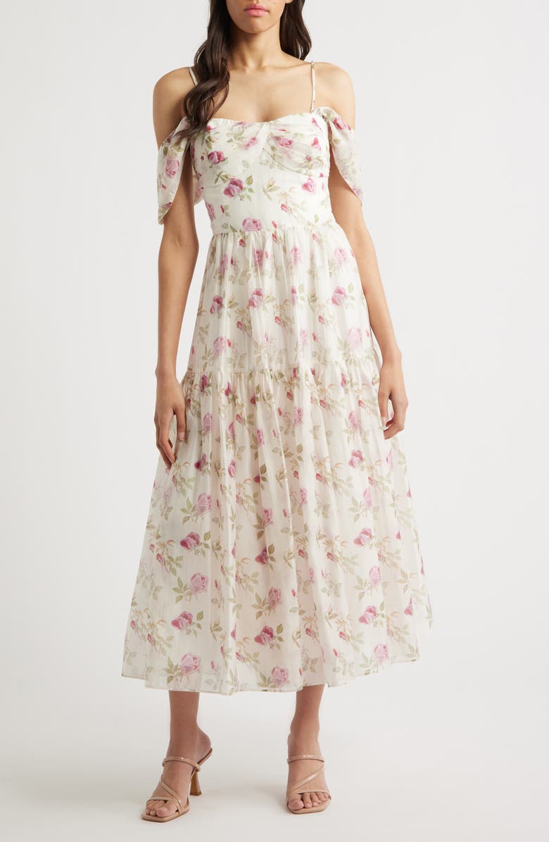 Lucy Paris Catarina Floral Cold Shoulder Dress, Main, color, White Floral