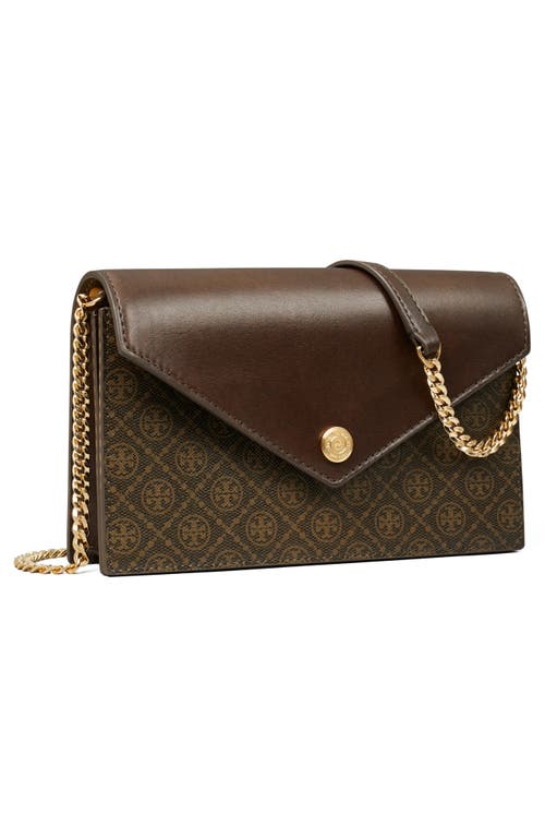 Tory Burch T Monogram Coated Canvas & Leather Envelope Wallet On A Chain In French Press