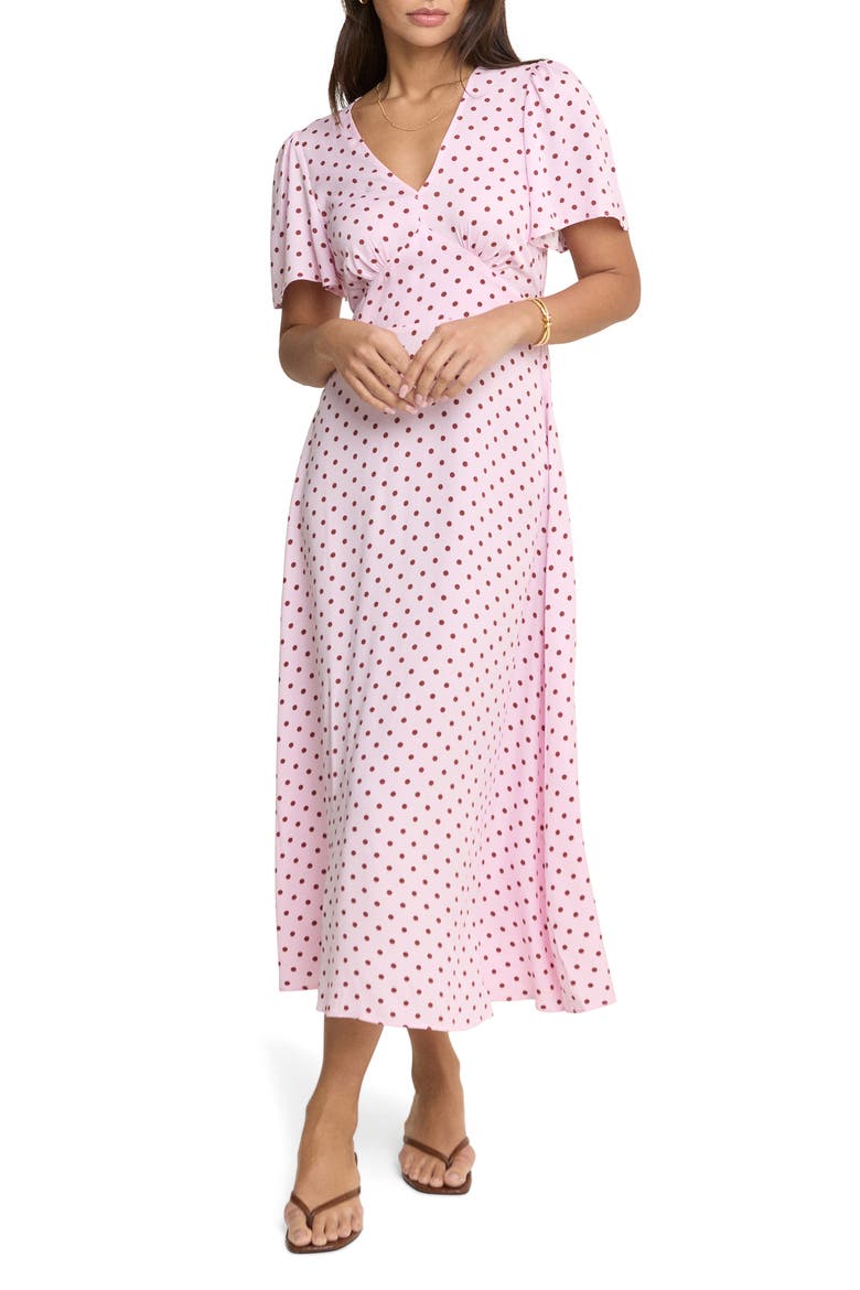Atlas Polka Dot Midi Dress, Main, color, PINK