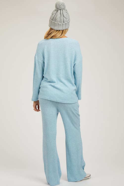 Pinkblush Ribbed Soft Knit Long Sleeve Pajama Set In Blue