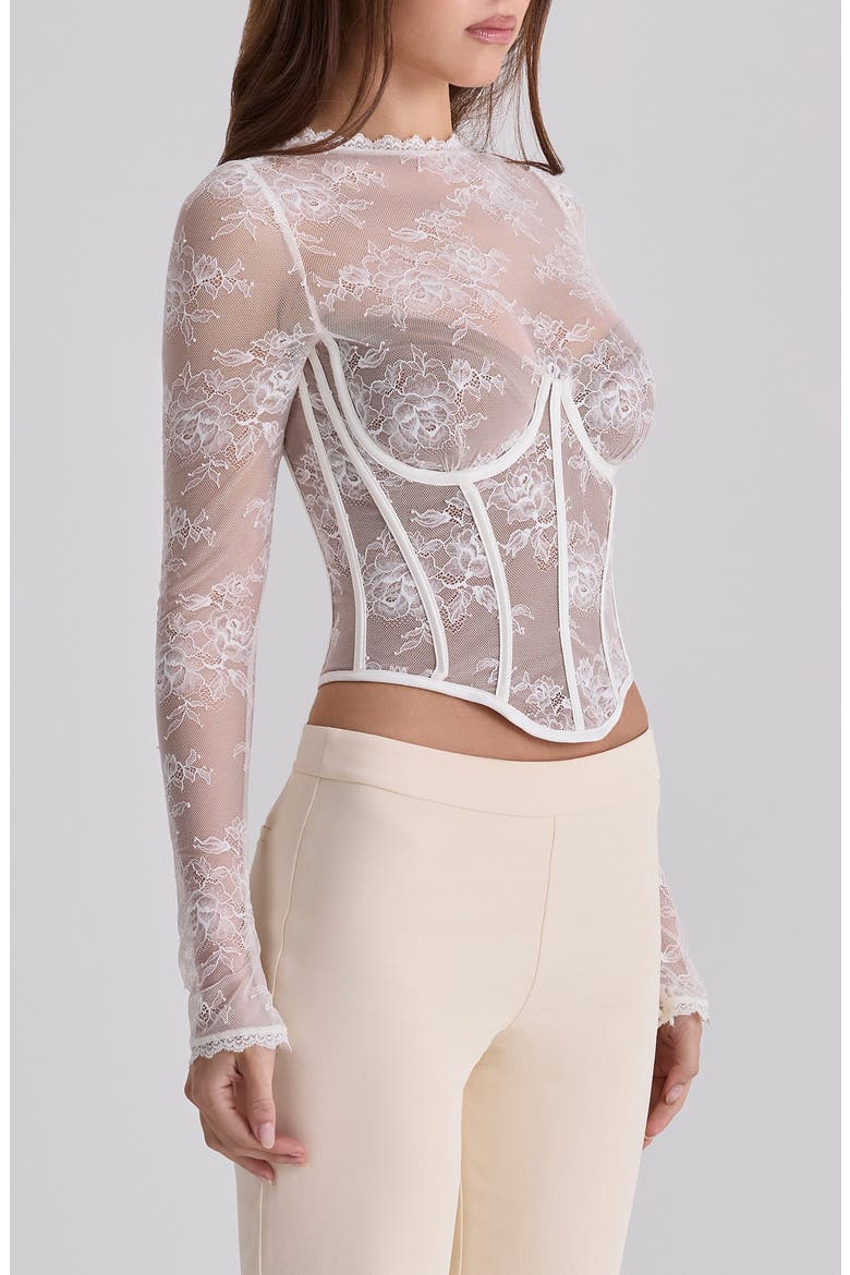 Zoe Long Sleeve Lace Crop Corset Top, Alternate, color, VINTAGE IVORY