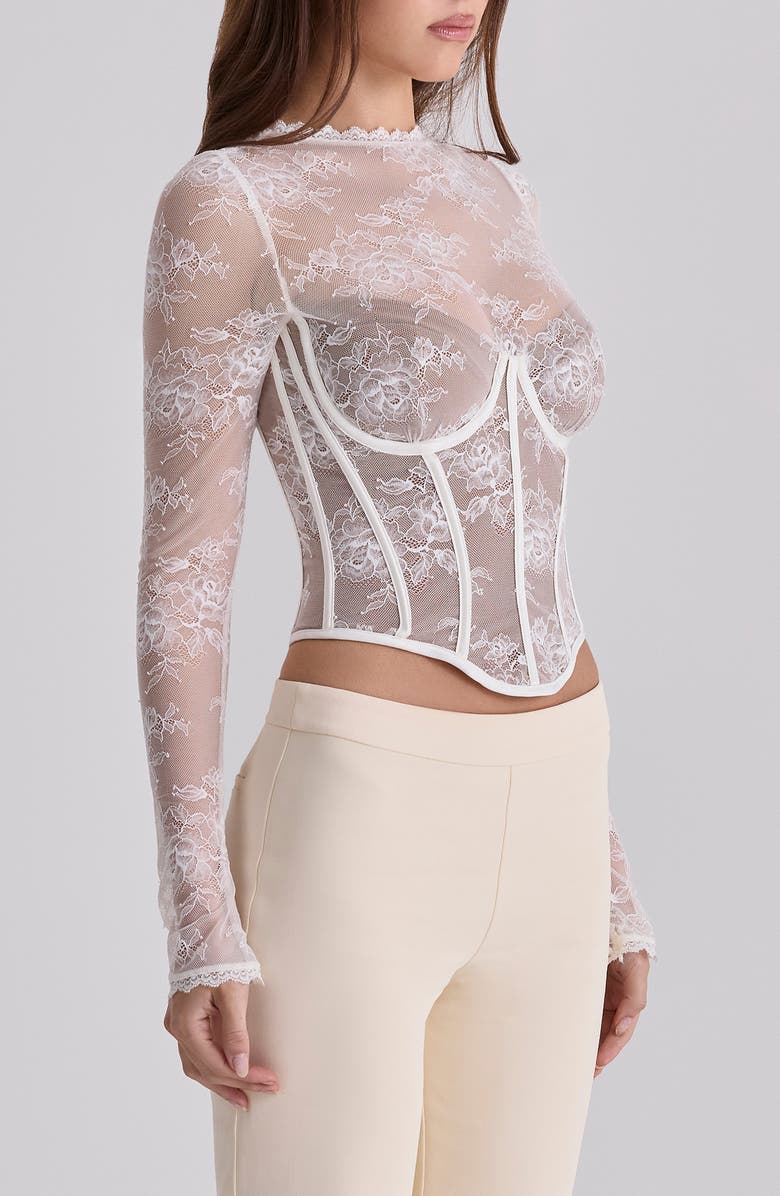 HOUSE OF CB Zoe Long Sleeve Lace Crop Corset Top, Alternate, color, Vintage Ivory