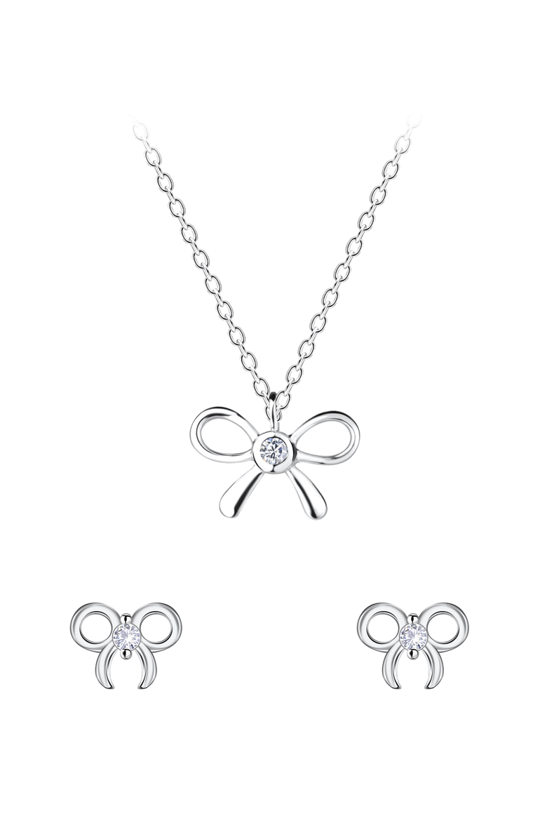 Little Miss Zoe Kids' Bow Necklace and Earrings Gift Set, Alternate, color, Silver