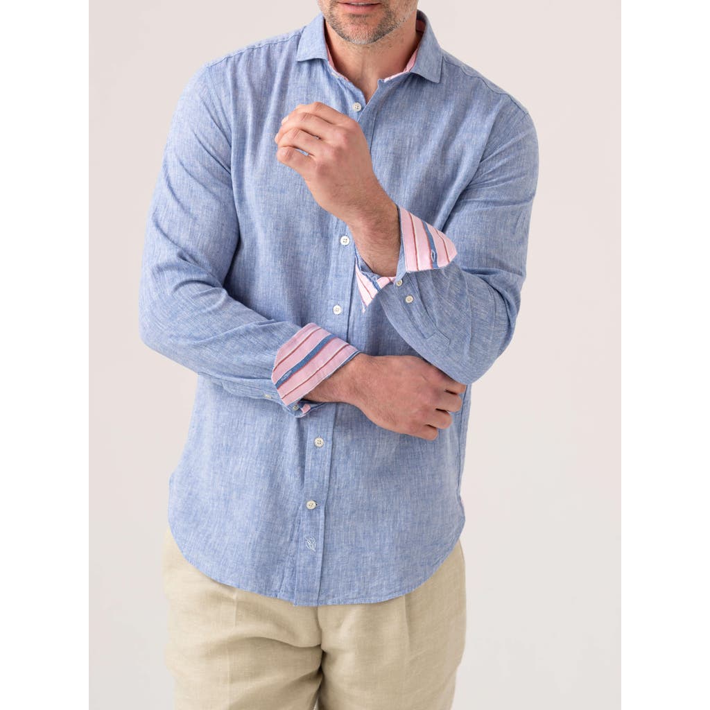 Koy Clothing Cotton Linen Long Sleeve Shirt in Mid Blue  product
