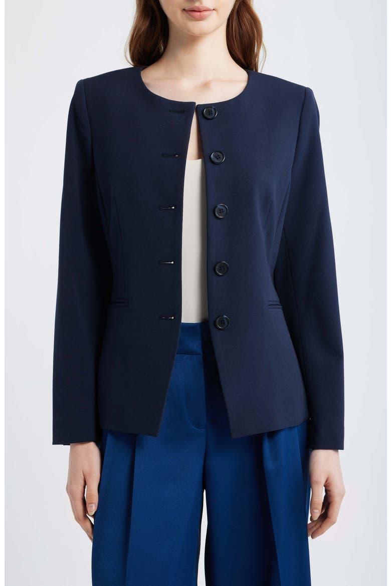 Collarless Button Jacket, Main, color, NEW NAVY