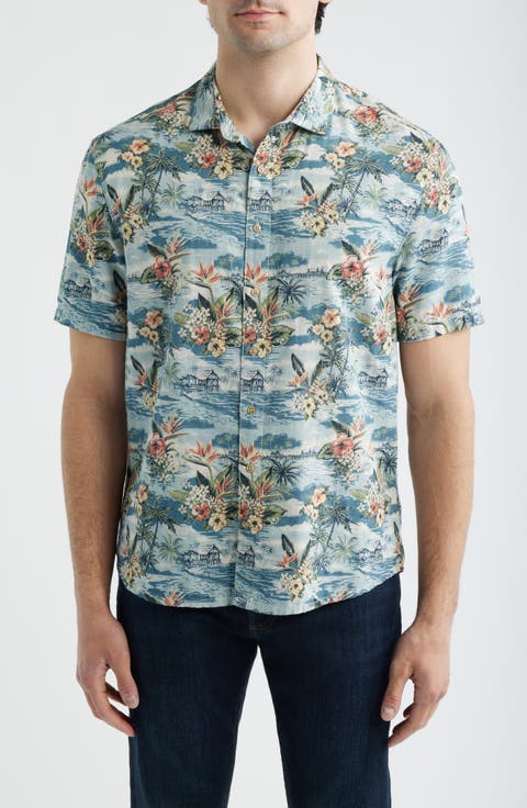 Almanzo Tropical Print Cotton Blend Sport Shirt