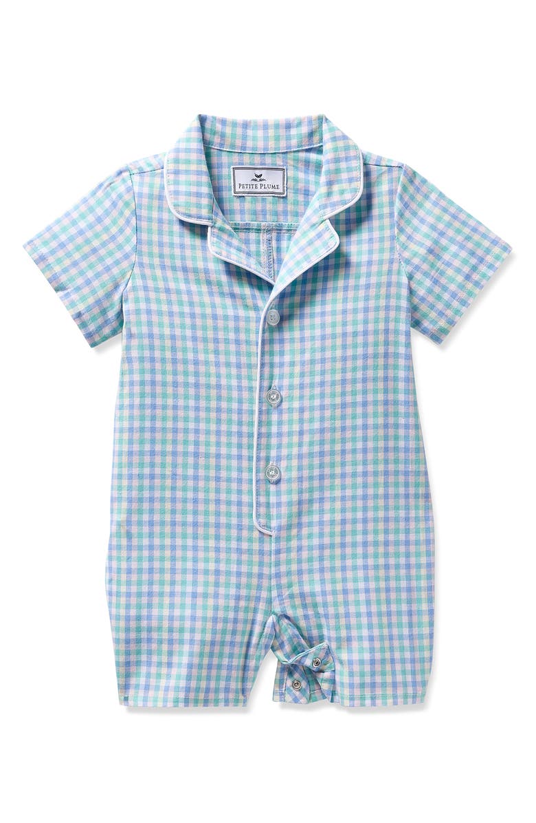 Petite Plume Gingham One-Piece Short Pajamas, Main, color, 