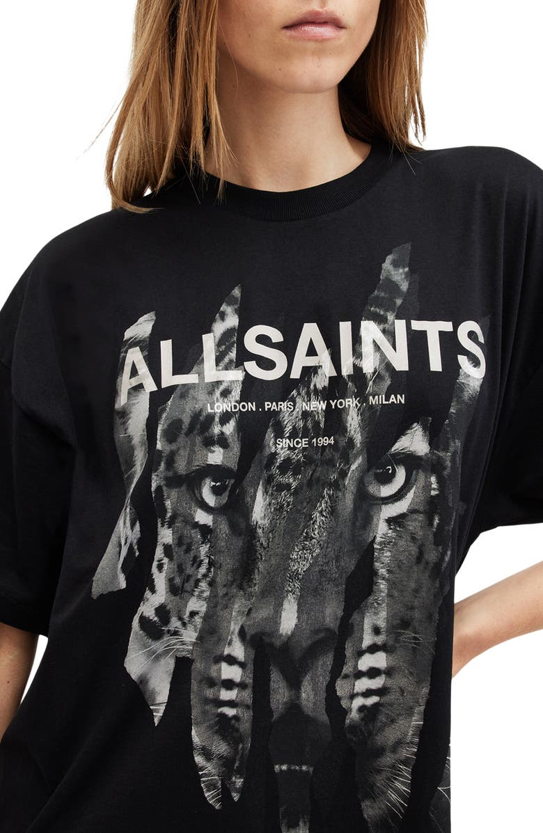 AllSaints Rip Roar Graphic Cotton T-Shirt Dress, Alternate, color, 