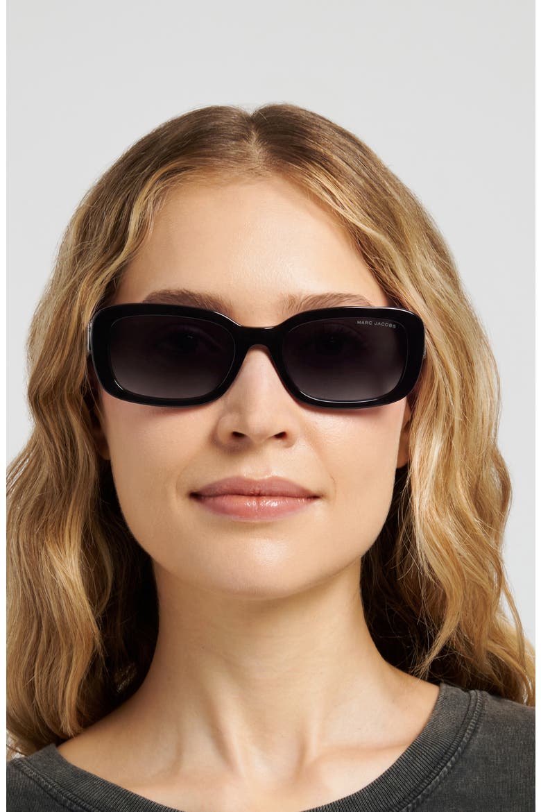 55mm Rectangular Sunglasses, Alternate, color, BLACK/ DARK GREY SF