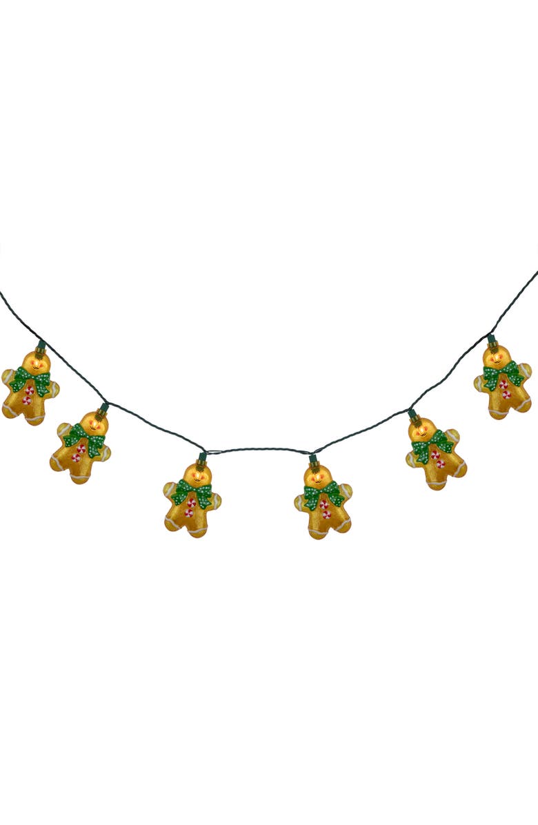 Northlight Gingerbread Man with Bowties Christmas Light Set - Clear - 7.5' Green Wire - 10ct, Alternate, color, Orange