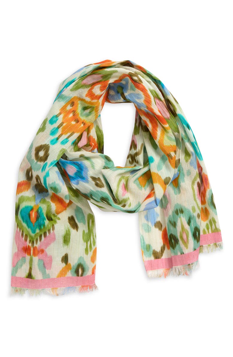 Echo Metallic Ikat Floral Scarf, Main, color, Cream