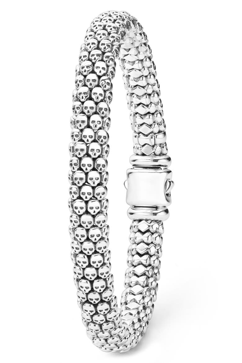 Men's Anthem Caviar Skull Bracelet, Alternate, color, SILVER