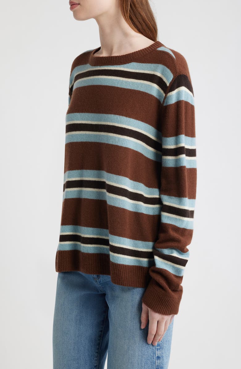 Reformation Cashmere Boyfriend Sweater, Alternate, color, Chocolate Cake Multi Stripe