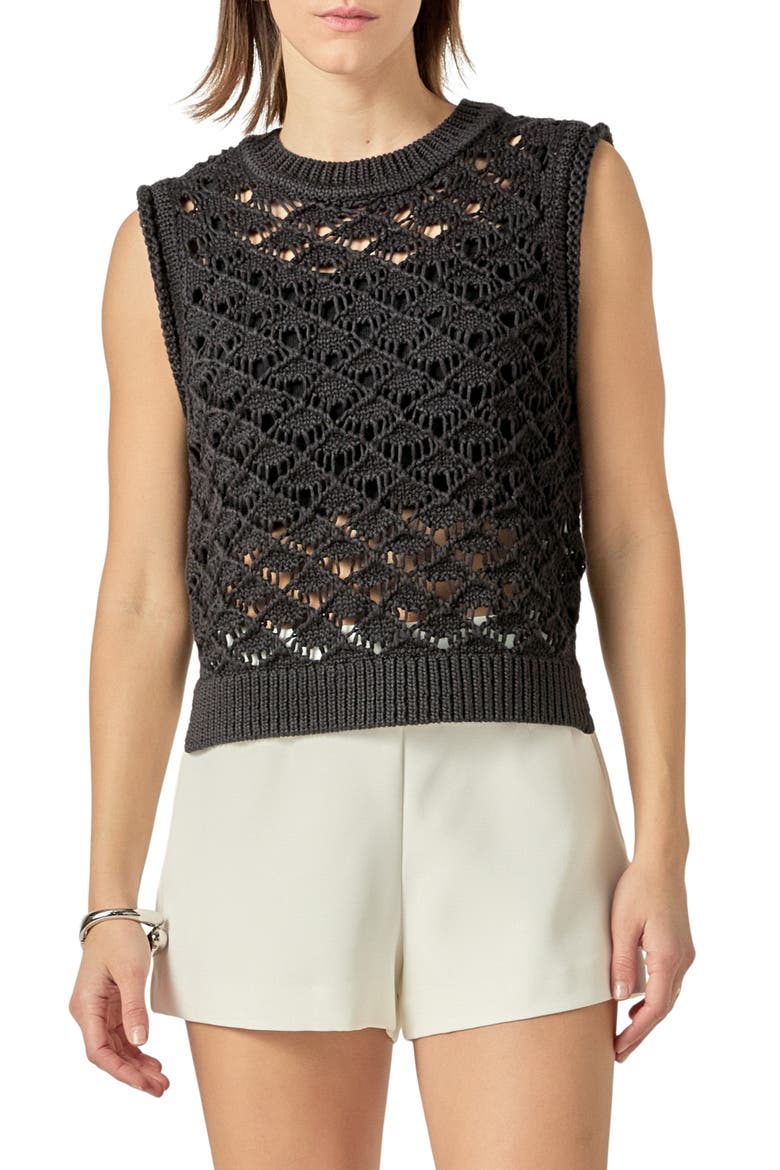 Open Knit Sleeveless Sweater, Main, color, BLACK